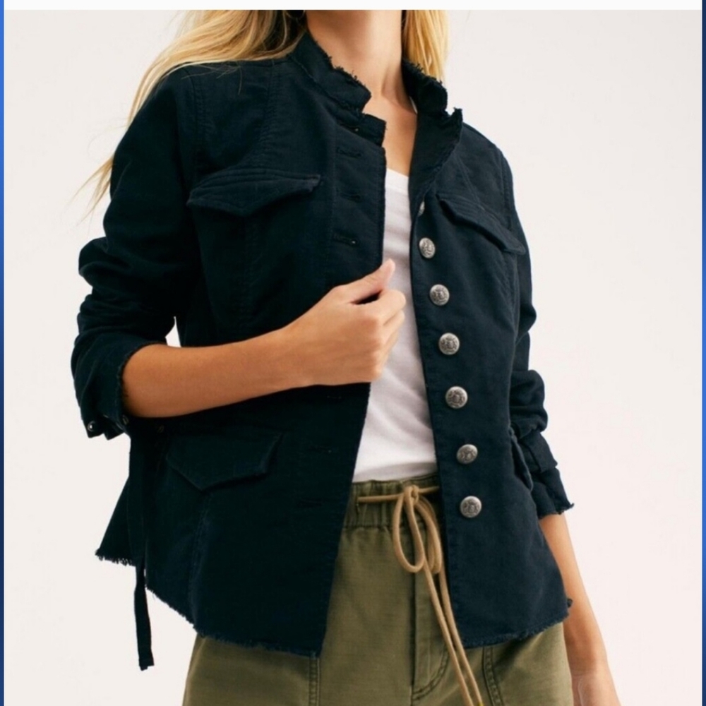 Free People Elsa Sergeant Jacket Black Womens Small EUC